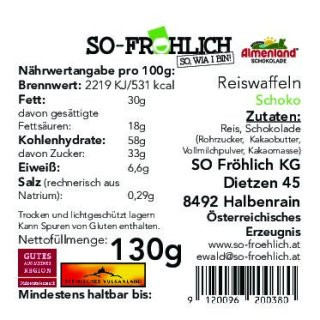 So Fröhlich Reiswaffeln Schoko 130g